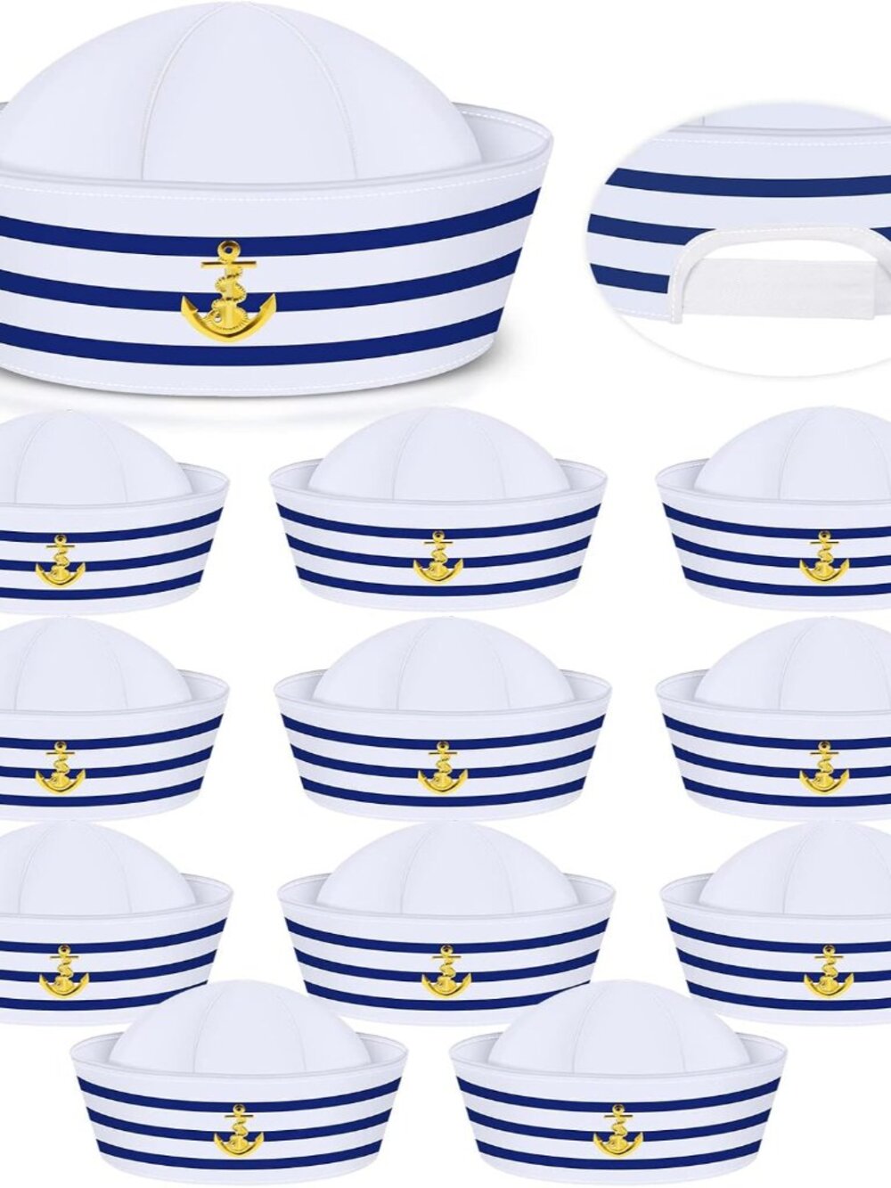 12 Pcs Sail Hats Blue with White Captain Sailor Hat